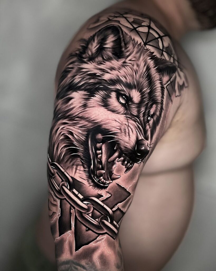 Masculine Wolf Tattoo