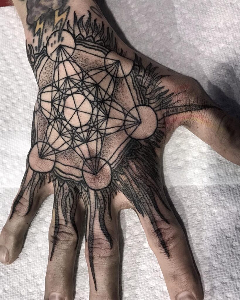 Metatron's Cube Hand Tattoo