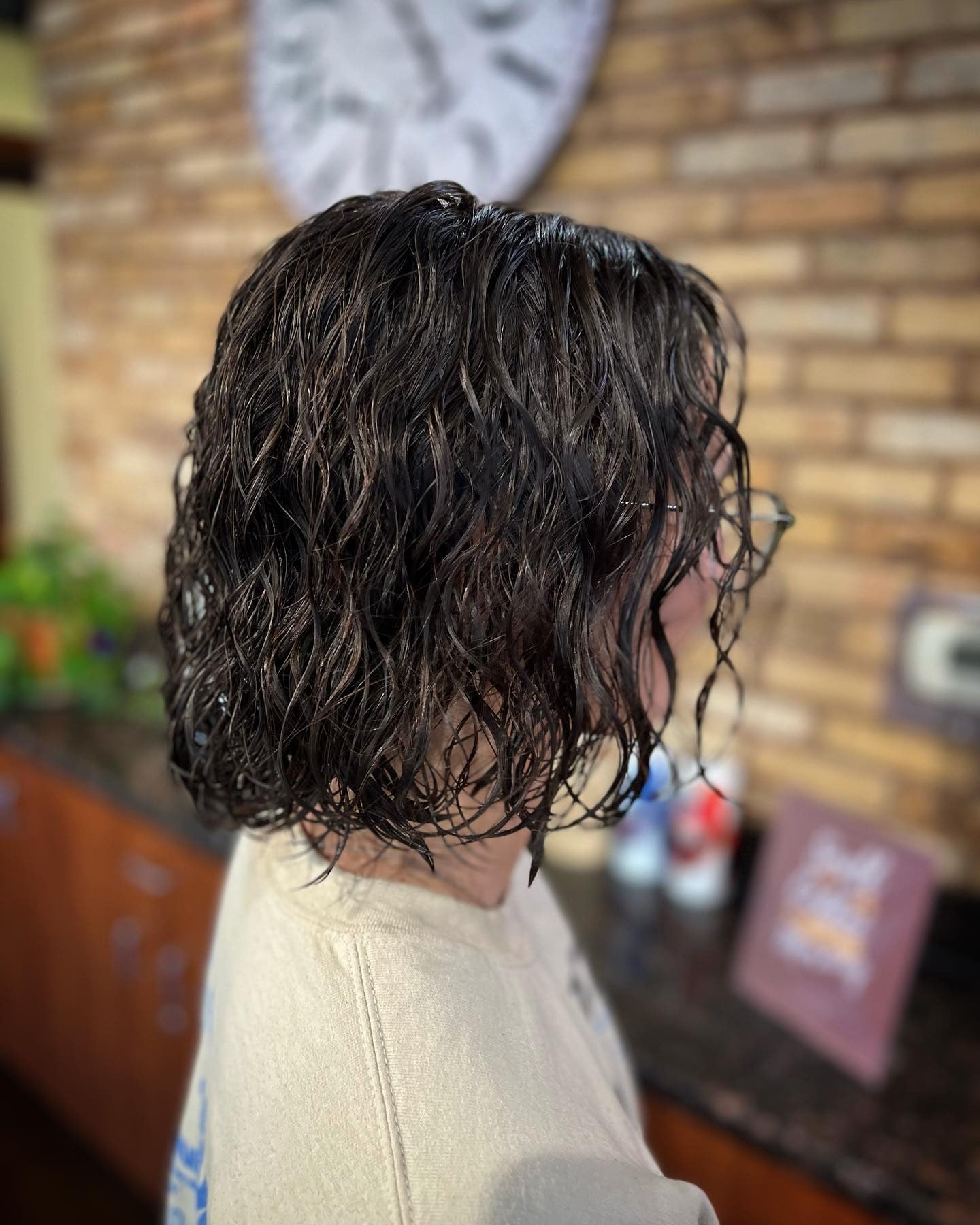 11. Chin-Length Dark Perm with Loose Waves (Perm Hairstyles)