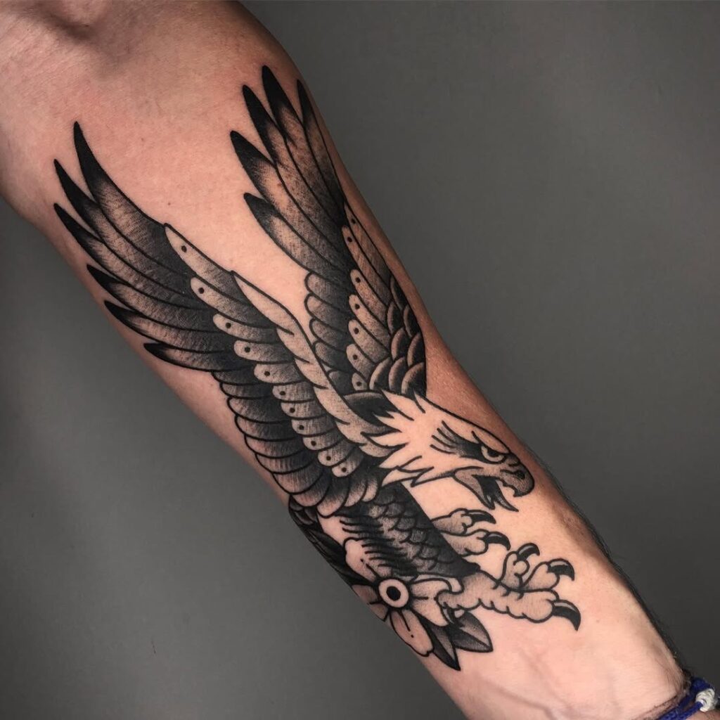 Traditional Black And Grey Eagle Tattoo