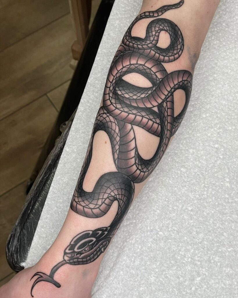 Traditional Black And Grey Snake Tattoo