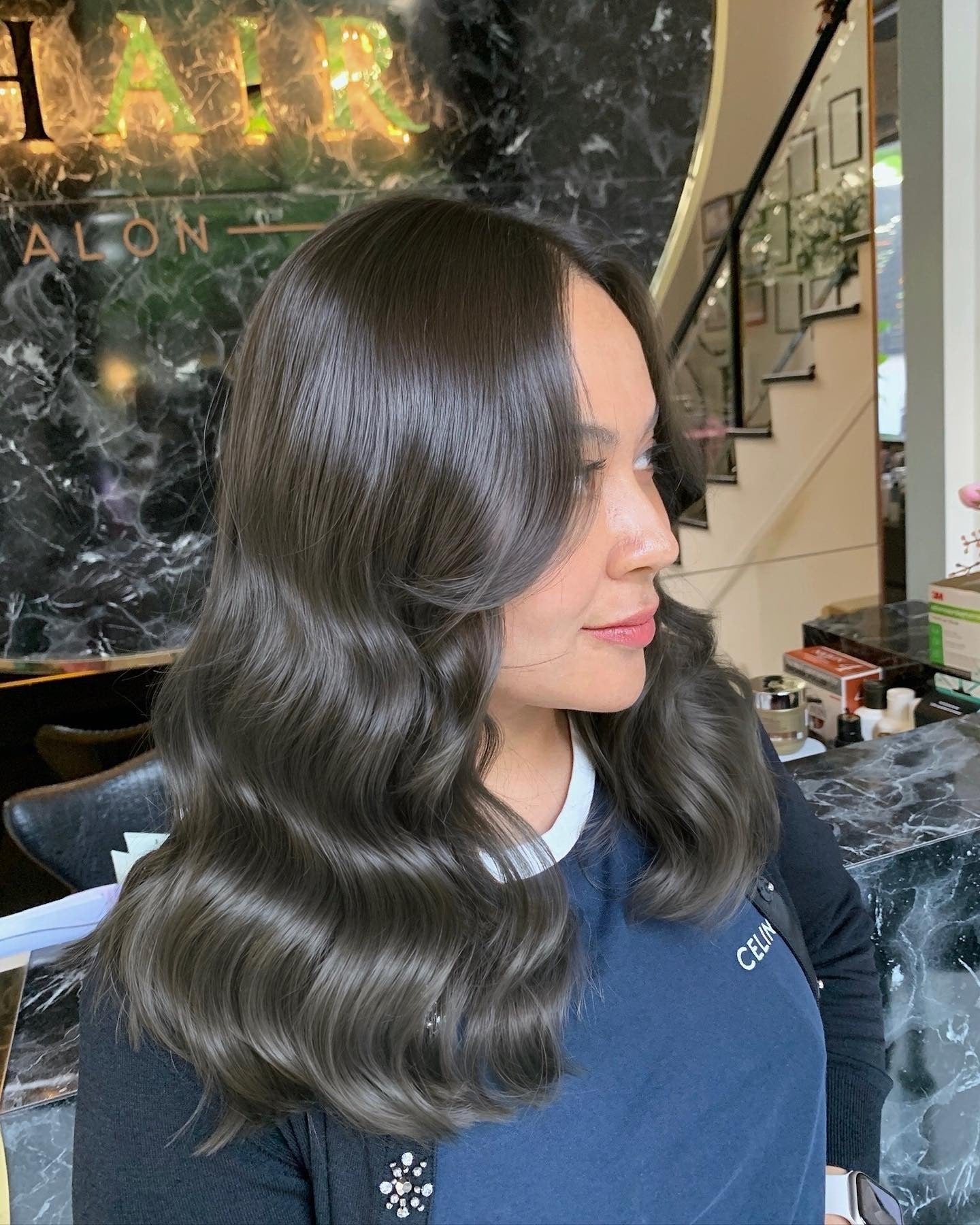 2. Glamorous Vintage Waves in Cool Ash Brown (Dark Ash Brown Hair Color)