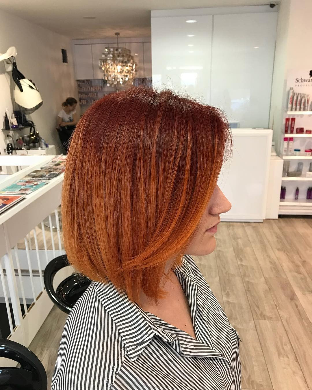 4. Sleek Red-Orange Lob (Red Orange Hair Color)