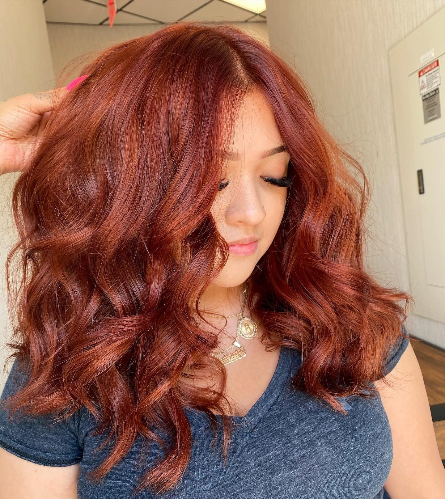 5. Dimensional Burnt Red Waves (Red Orange Hair Color)
