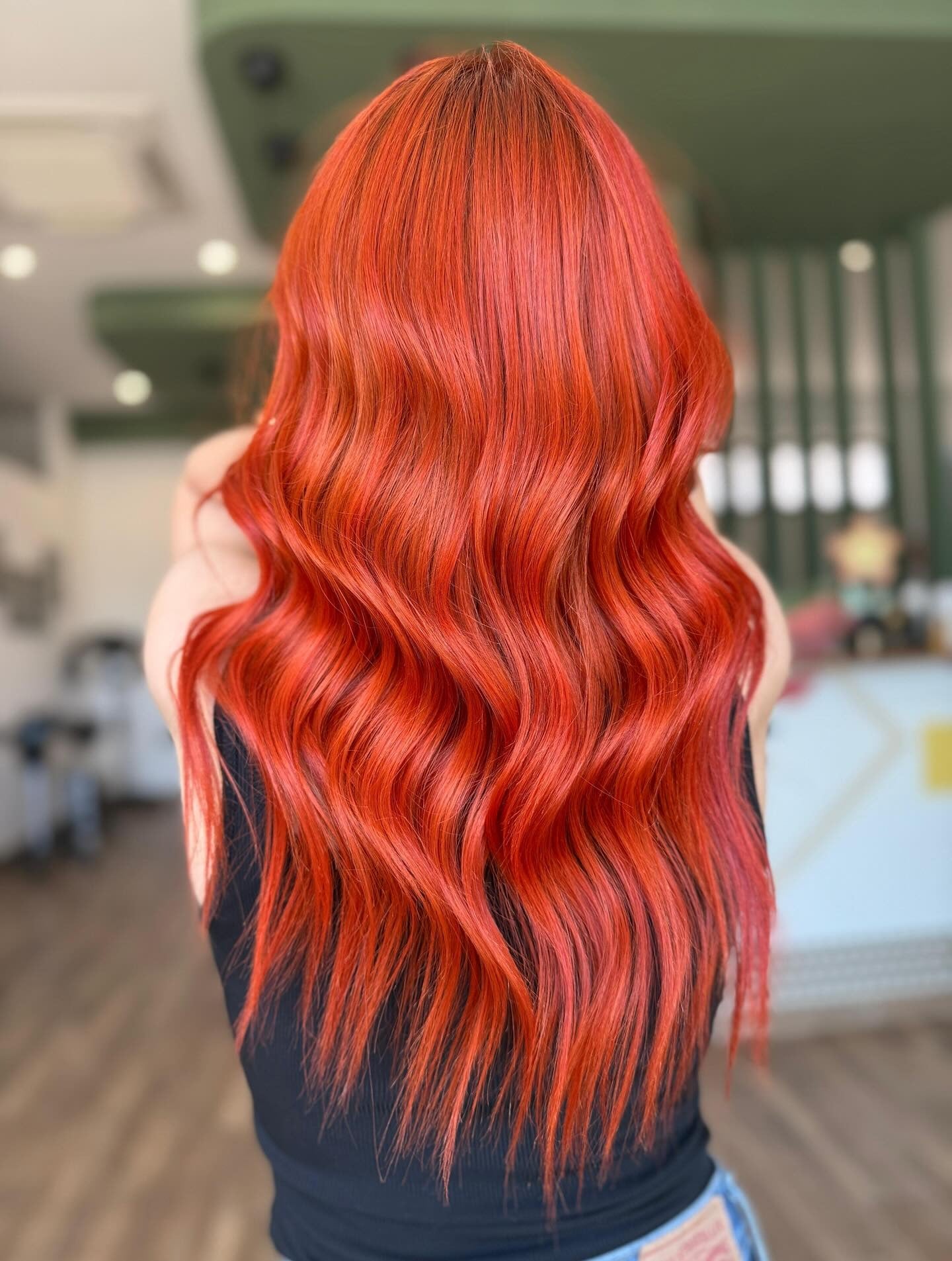 6. Glossy Tangerine Lengths (Red Orange Hair Color)