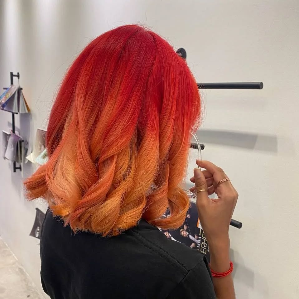 8. Sunset Ombre Bob (Red Orange Hair Color)