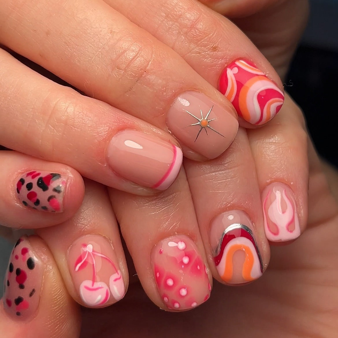 12. Retro Mix and Match Nails (Short Nail Art Ideas)