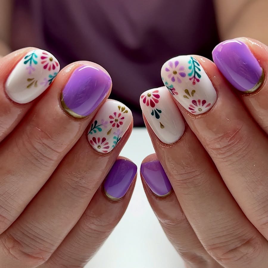 2. Violet Garden Nail Art (Short Nail Art Ideas)