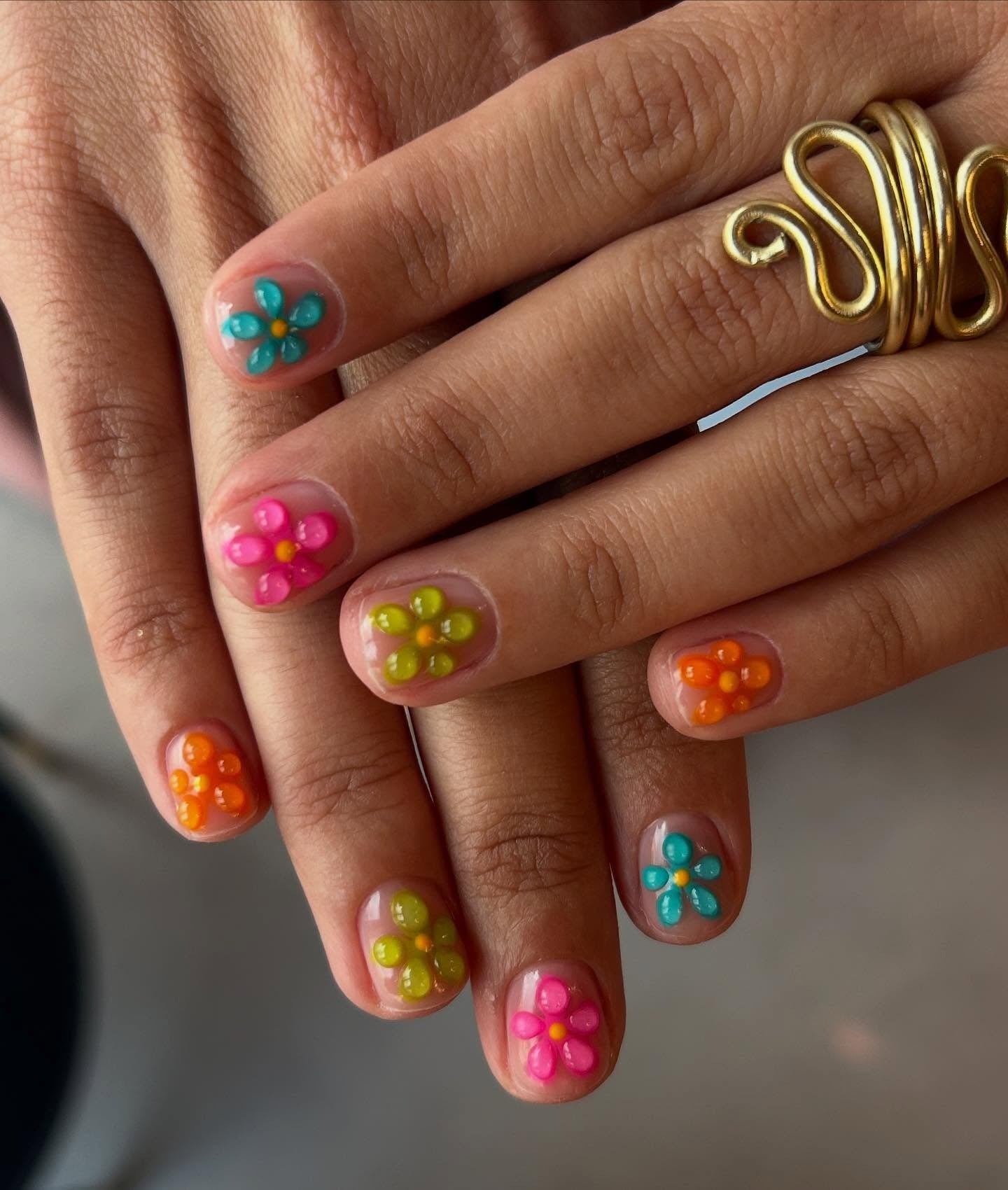 11. 3D Jelly Flower Nails (Short Nail Art Ideas)