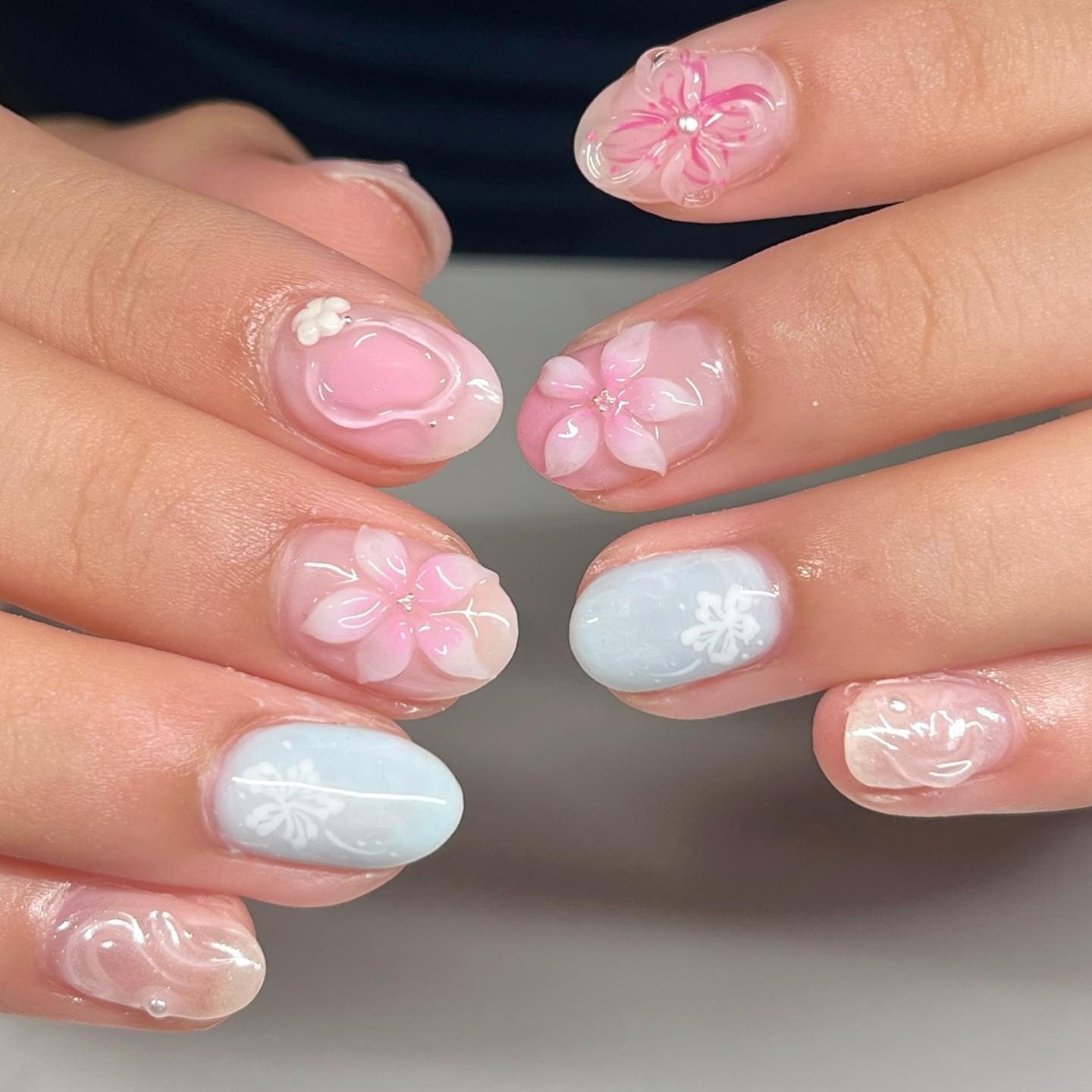 12. 3D Floral Winter Bloom Mix (Short Winter Nail Ideas)