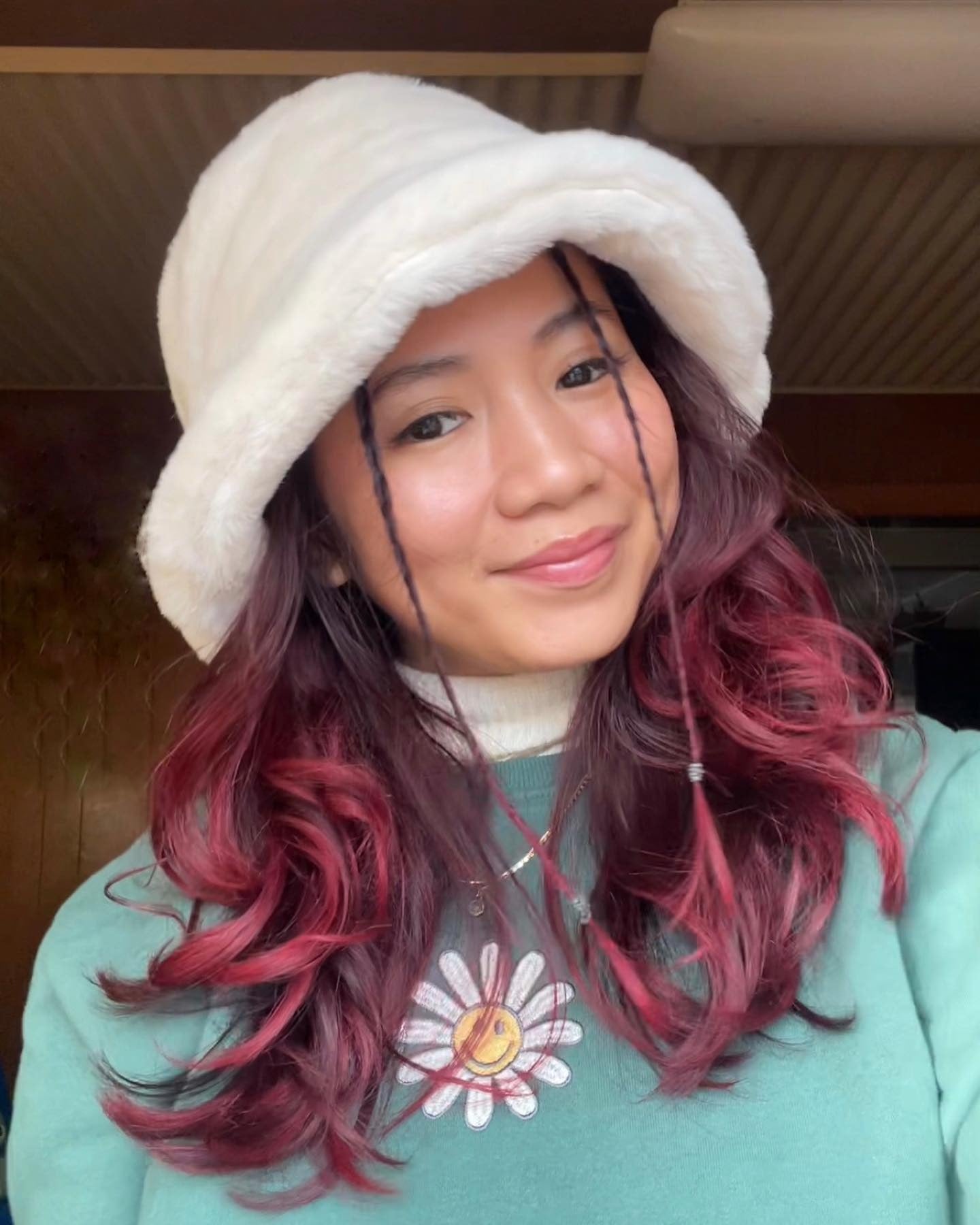 4. Soft Curls with Wine Balayage and Front Tendrils (Winter Hairstyles)