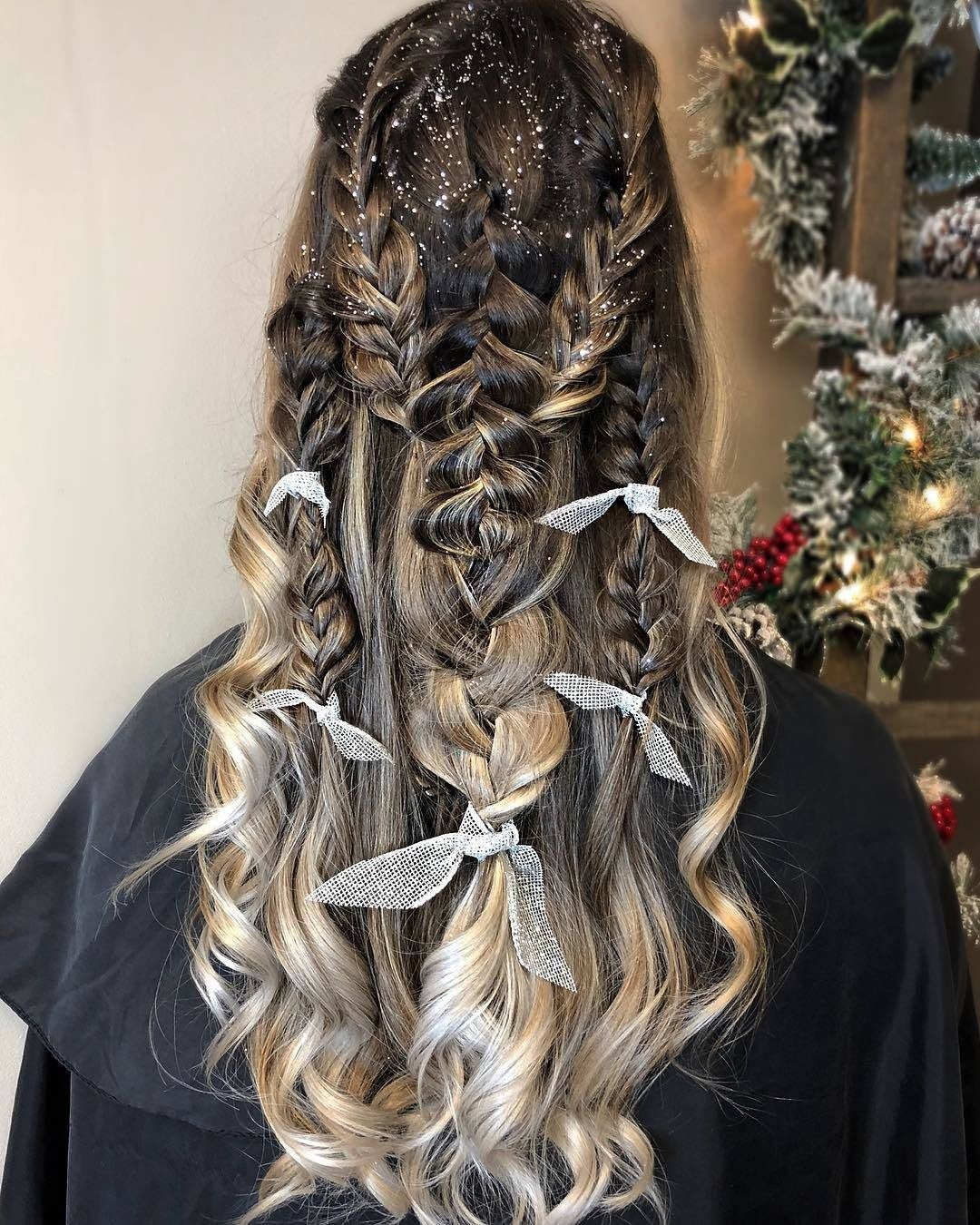 10. Multi-Braid Fusion with Glitter and Bows in Ash Bronde (Winter Hairstyles)