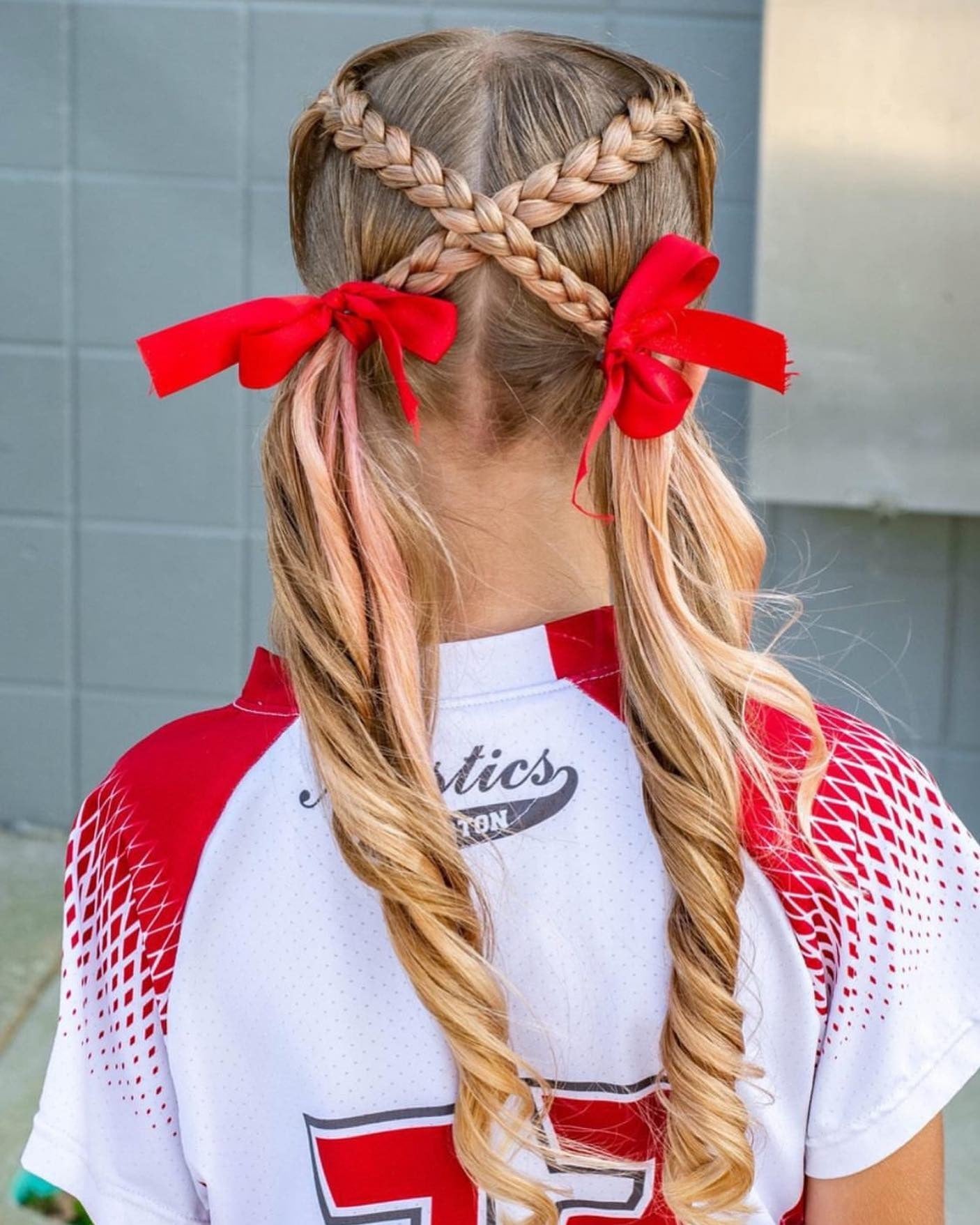 1. Crisscross Braids with Ribbon Curls (Softball Hairstyles)