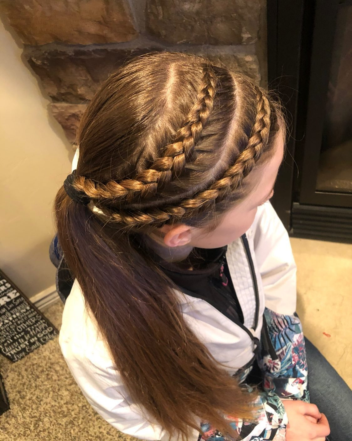 9. Side Braids into Ponytail on Warm Caramel Brown (Volleyball Hairstyles)