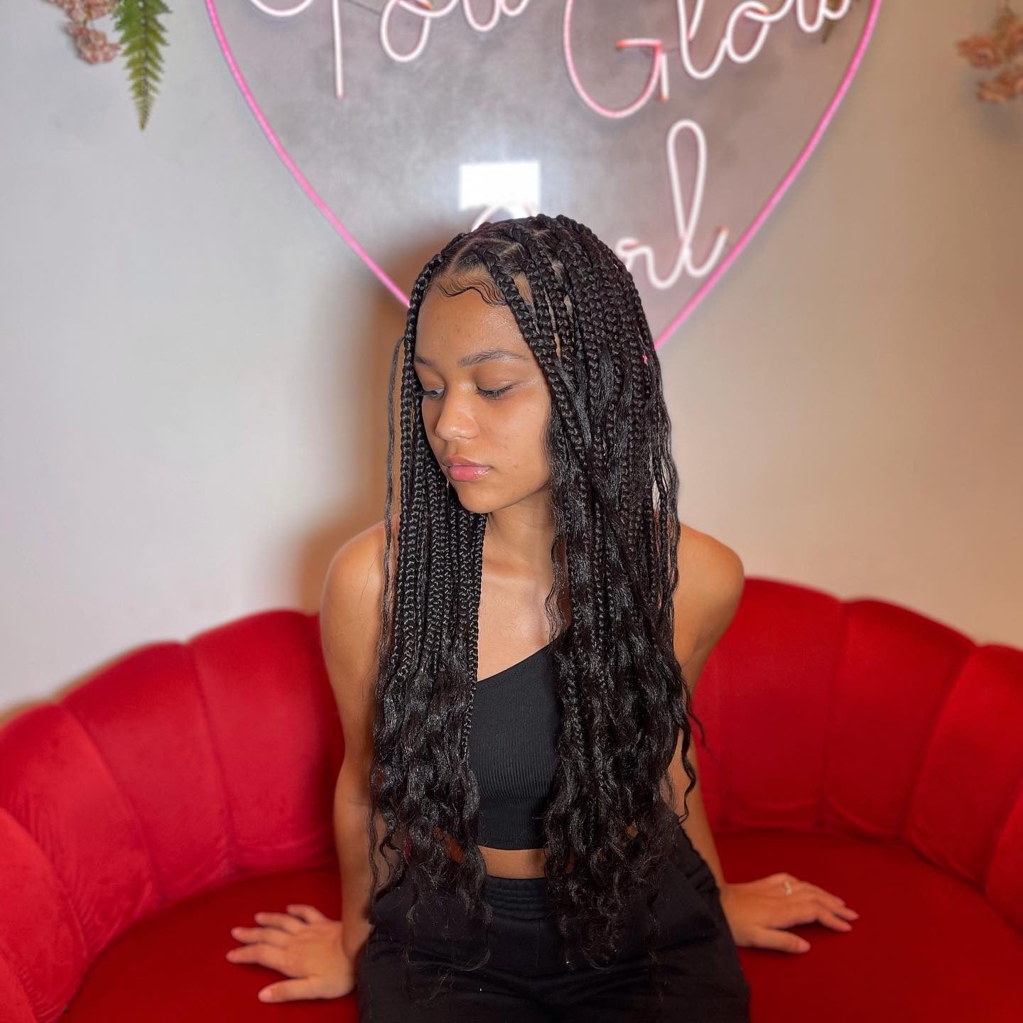 1. Long Box Braids with Wavy Ends (Twist Braid Hairstyles)