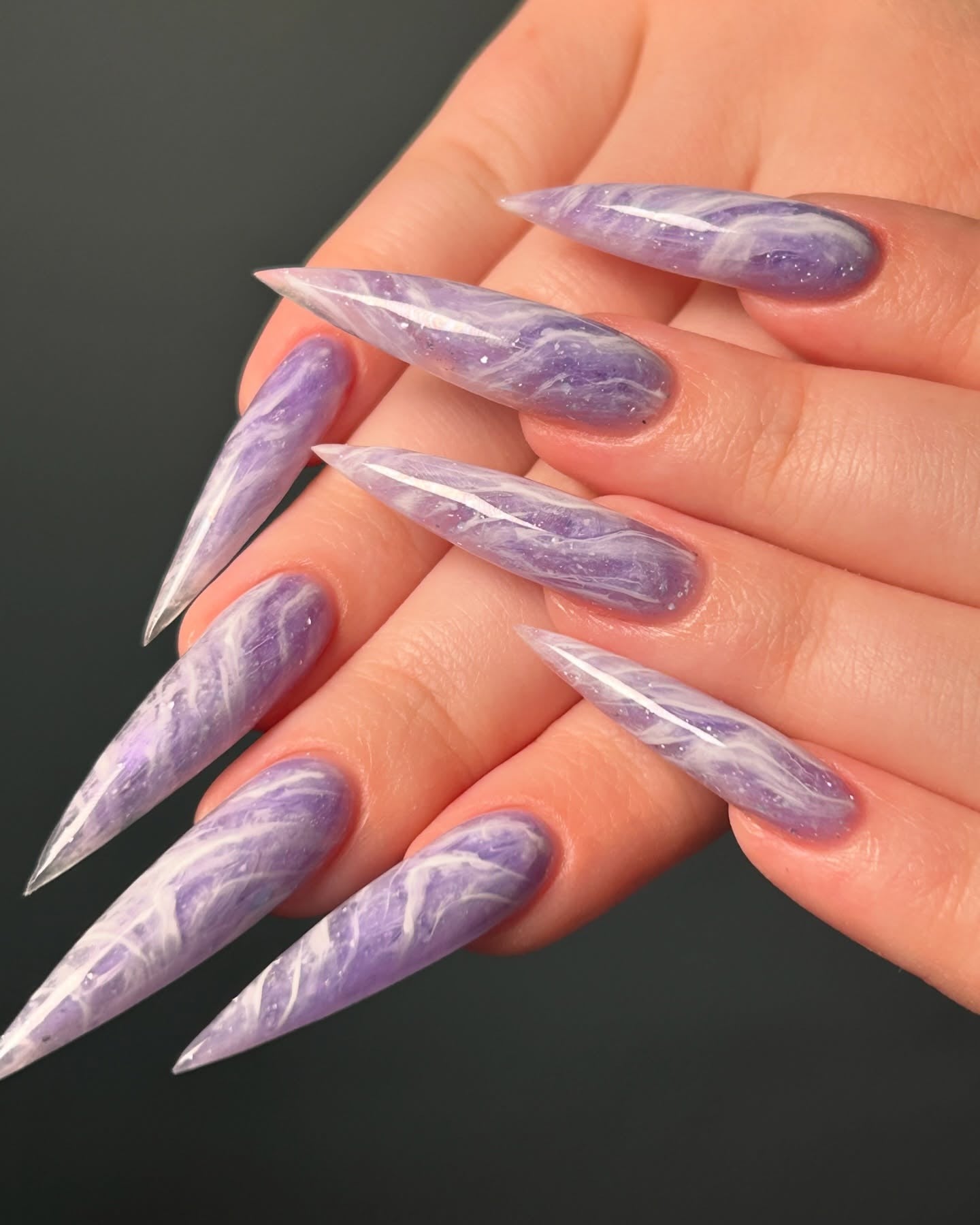 3. Marble Mist Stiletto in Lilac Veins (Purple and Lavender Nail Ideas)