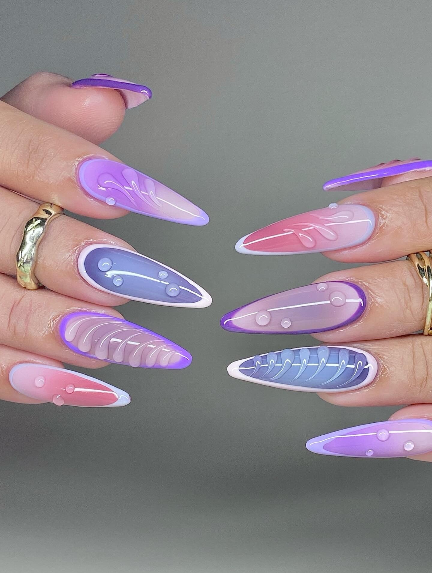 12. Abstract Lavender Layers with Glossy 3D Detail (Purple and Lavender Nail Ideas)