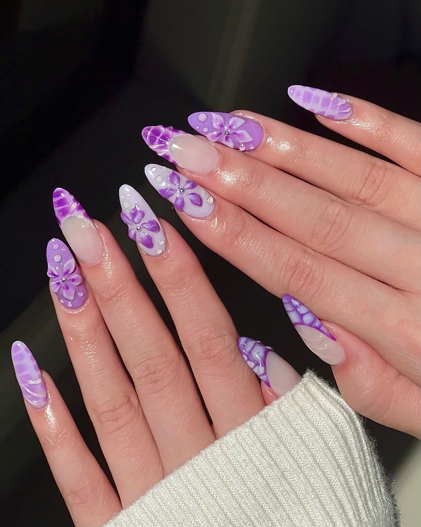 13. Violet Butterfly Bloom with Textured Tips (Purple and Lavender Nail Ideas)