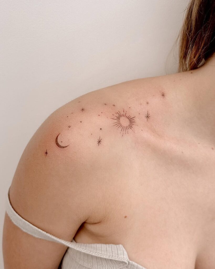 Brown Ink Shoulder Tattoo