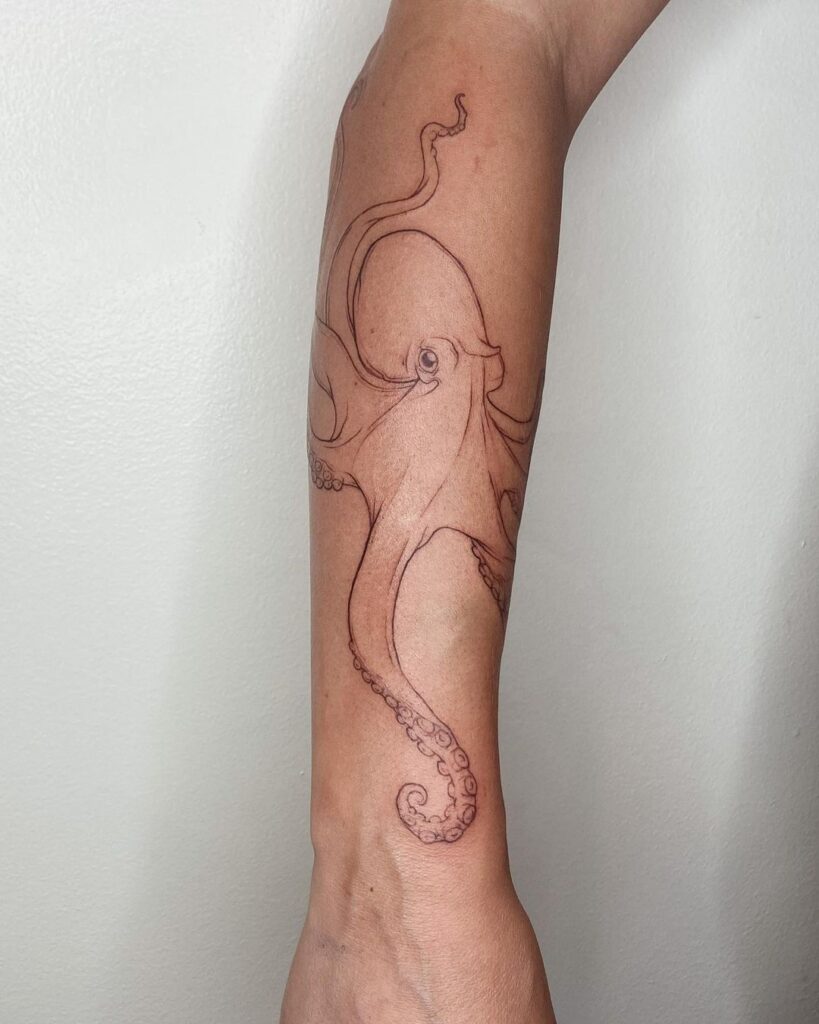 Brown Ink Octopus Tattoo