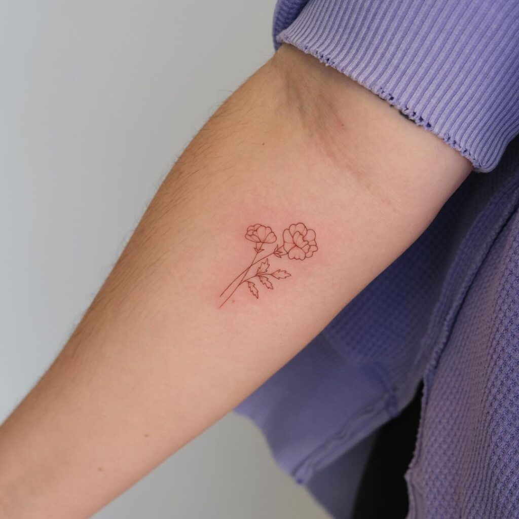 Brown Ink Tiny Flowers Tattoo