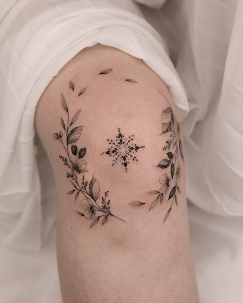 Floral Ornamental Knee Tattoo