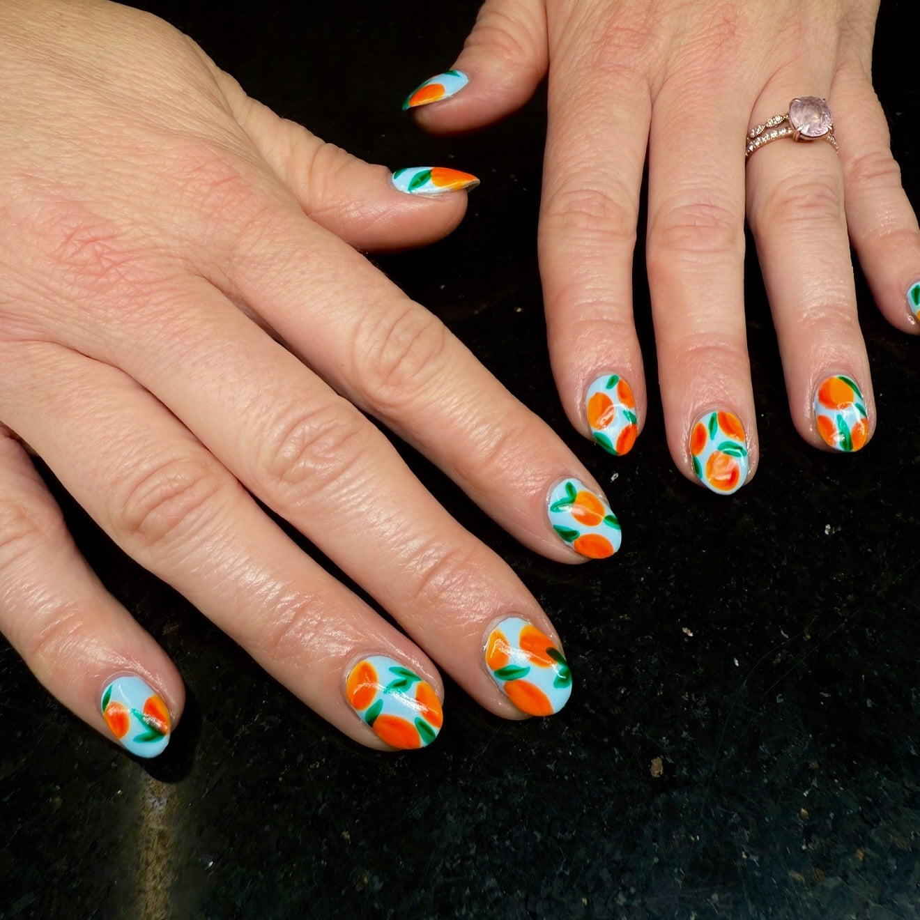 2. Citrus Burst Short Nails (Cute Short Nail Ideas)