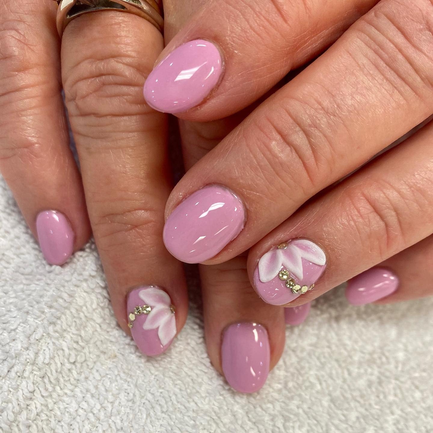 10. Soft Pink Petals with Crystals (Cute Short Nail Ideas)