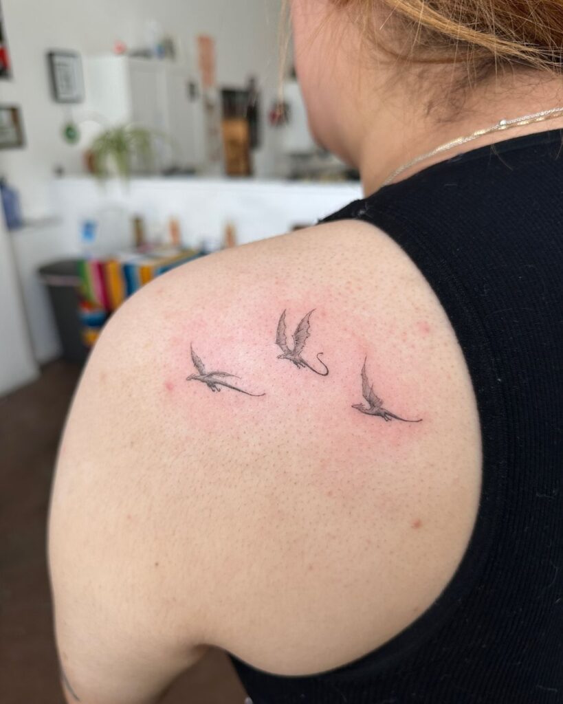 Cute Tiny Dragons Shoulder Tattoo