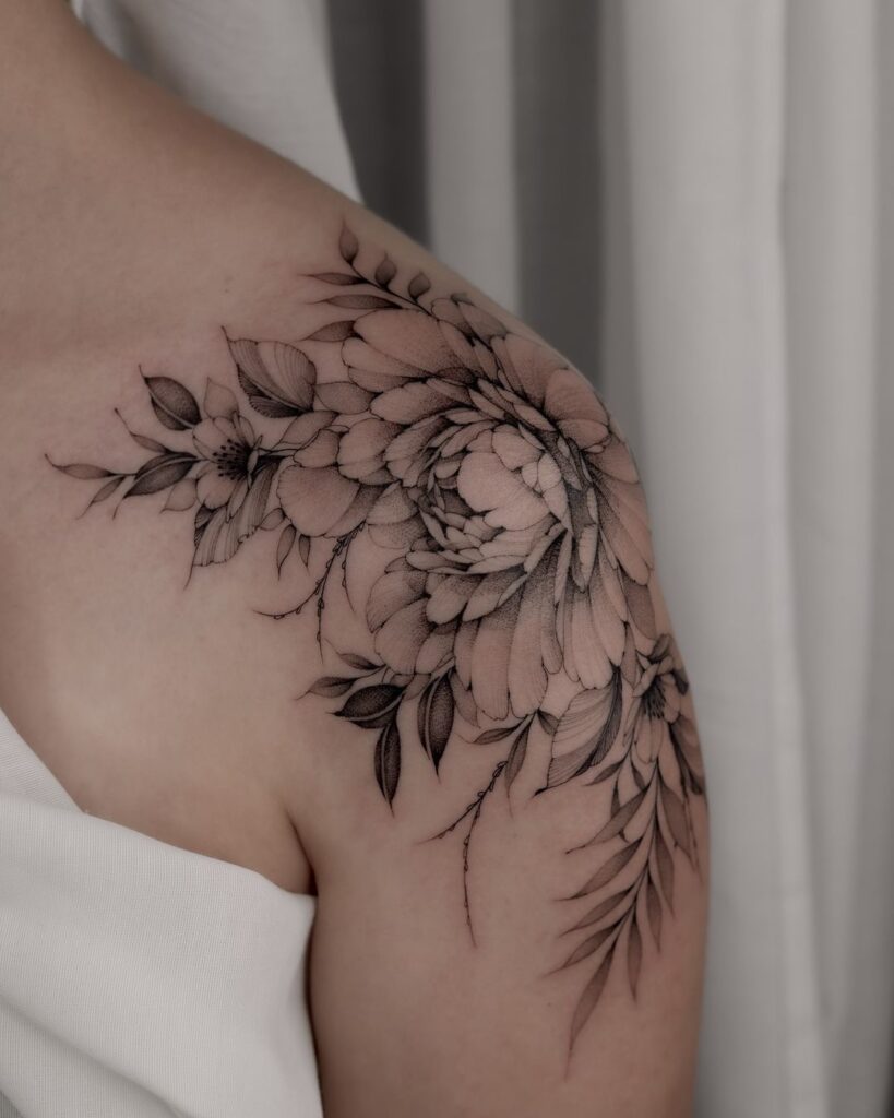 Peony Shoulder Tattoo