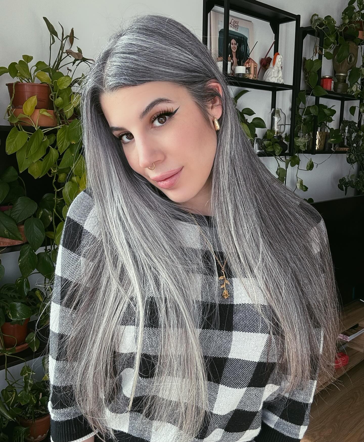 3. Sleek Ash Gray with Center Part (Gray Hairstyles for Women)