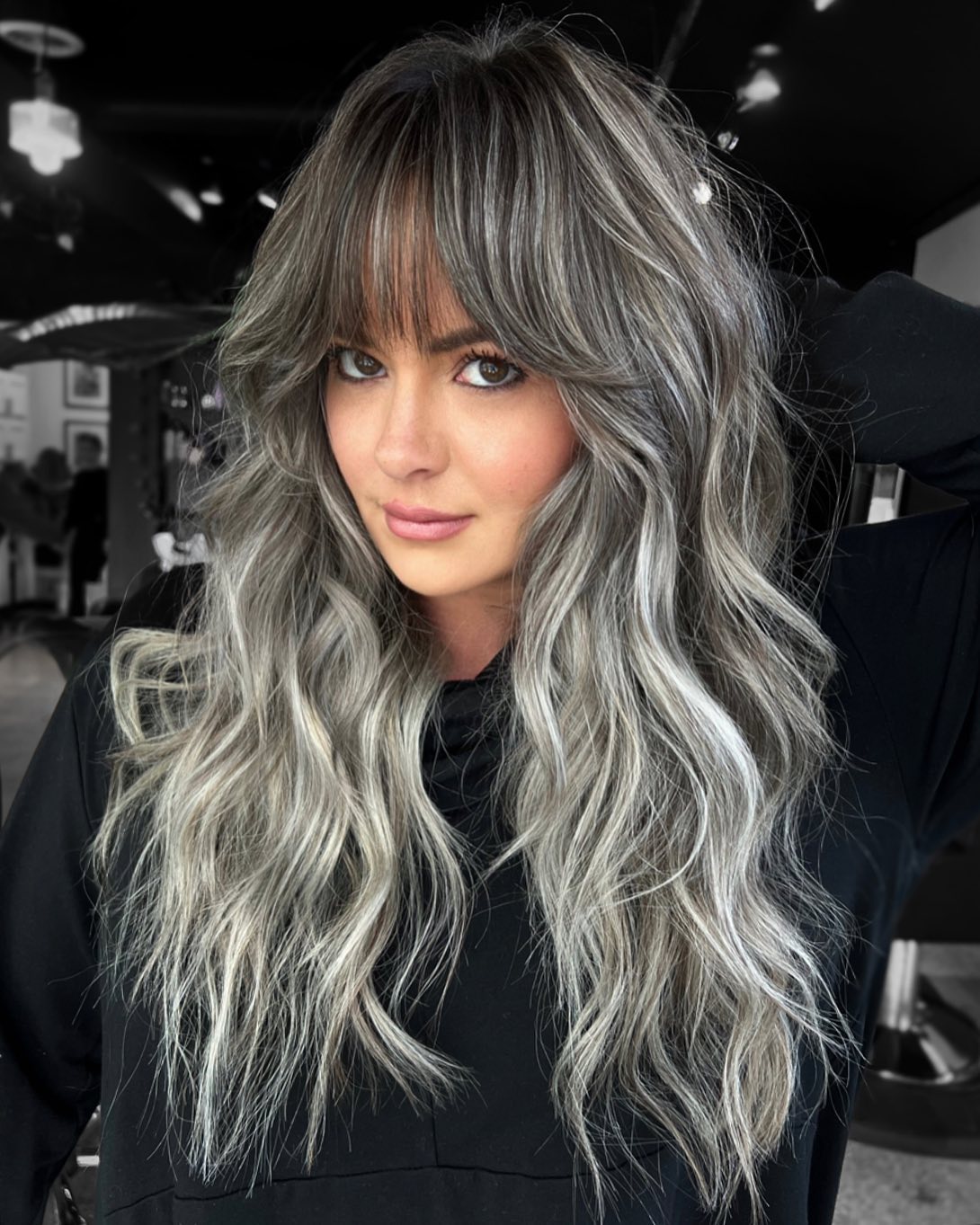 4. Textured Gray Layers with Curtain Bangs (Gray Hairstyles for Women)