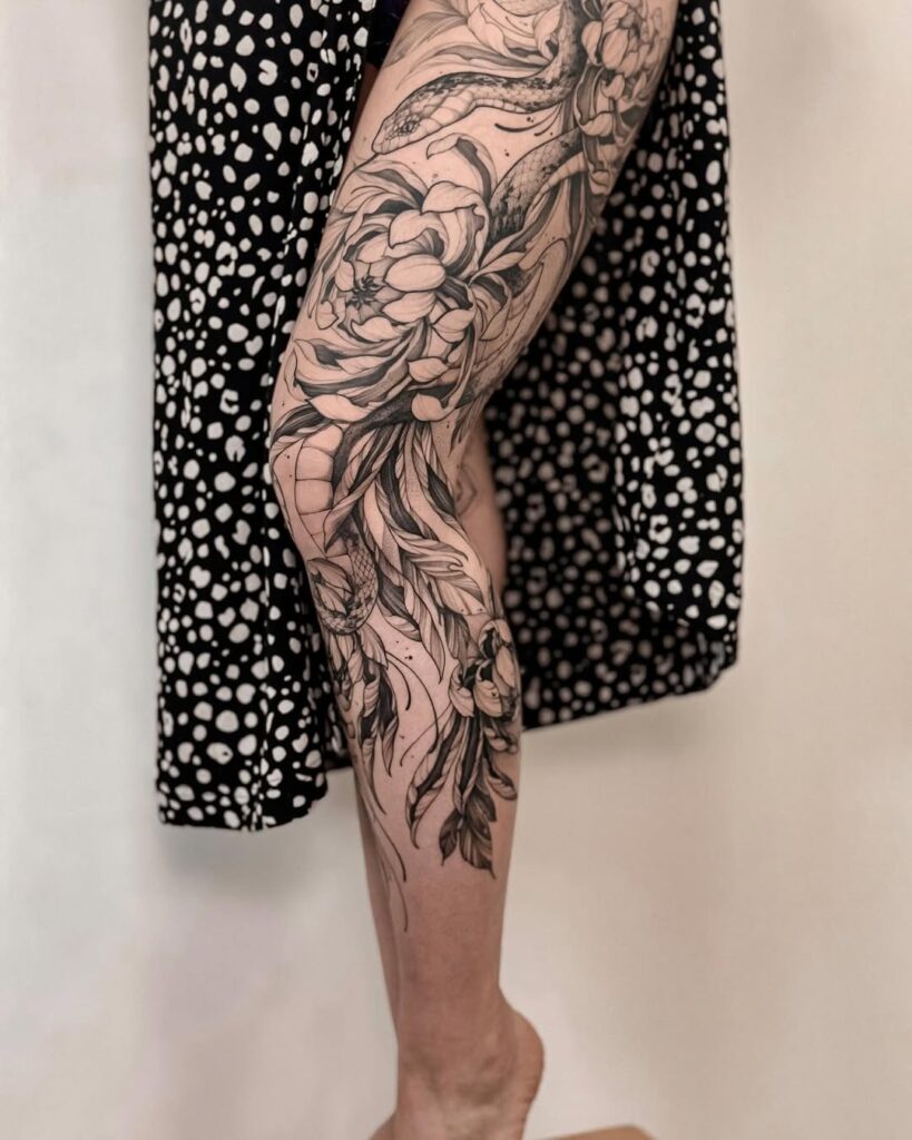 Big Floral Leg Tattoo