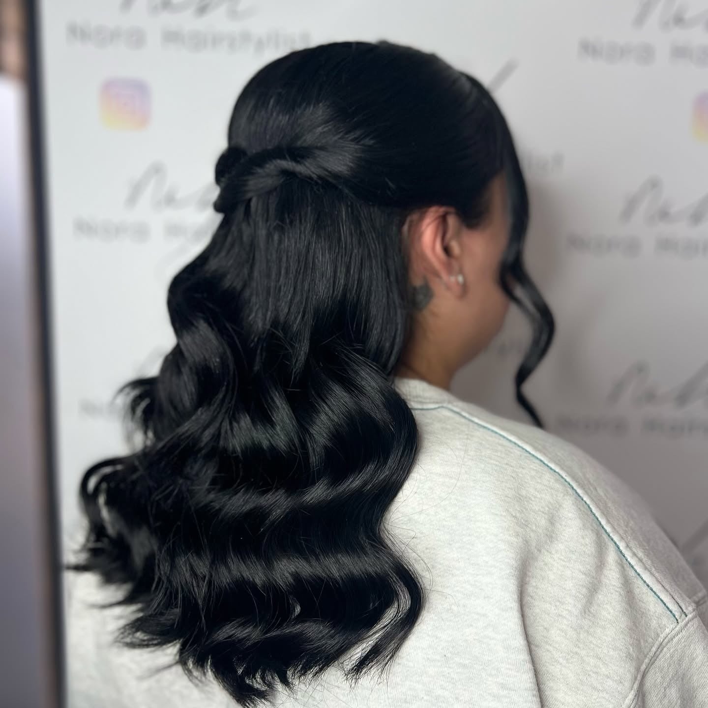 3. Twist Half-Up with Deep Jet Black Waves (Simple Hairstyles)