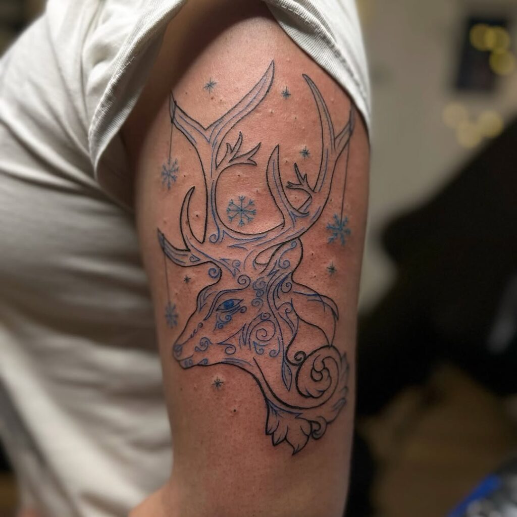 Linework Deer Winter Tattoo