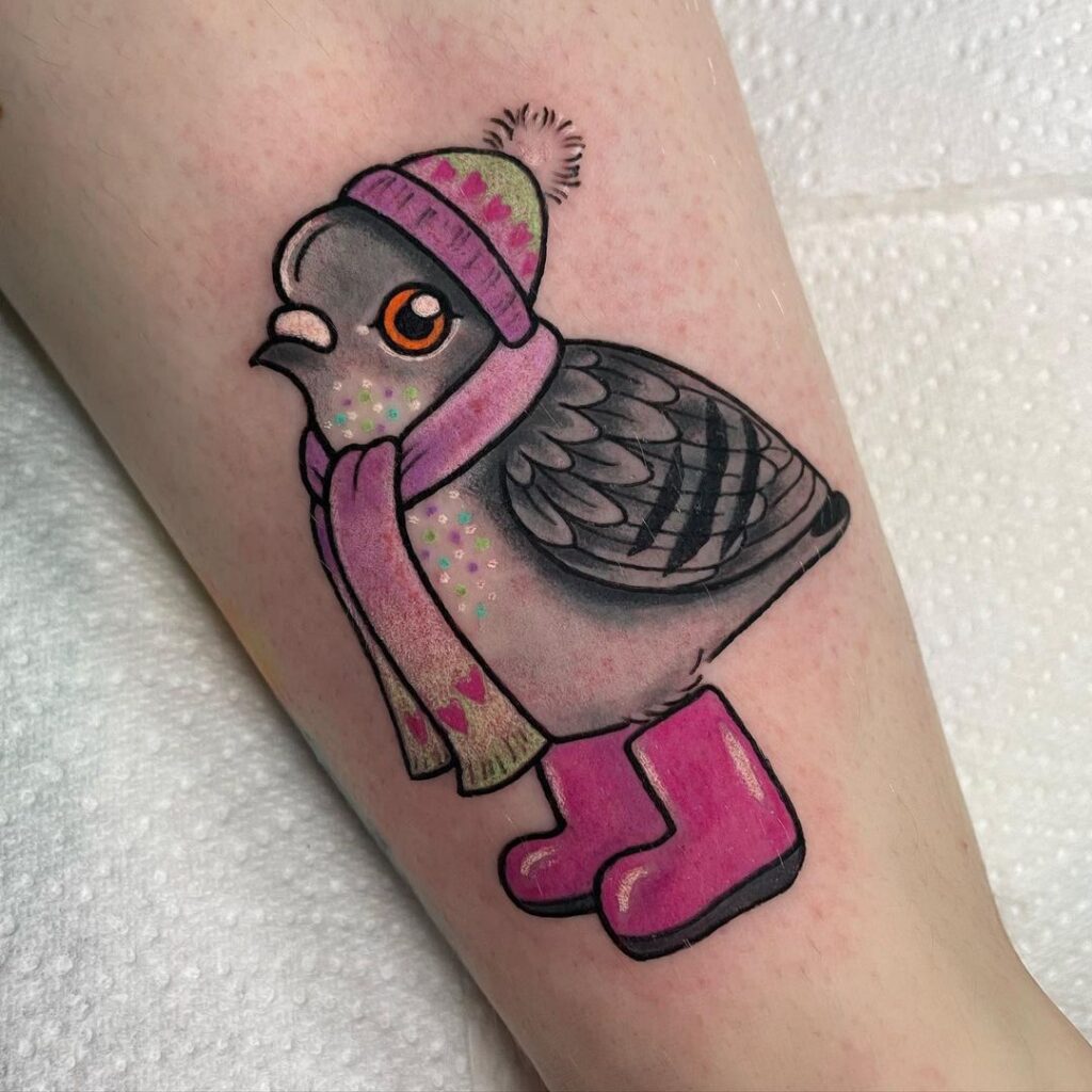 Cute Pigeon Winter Tattoo