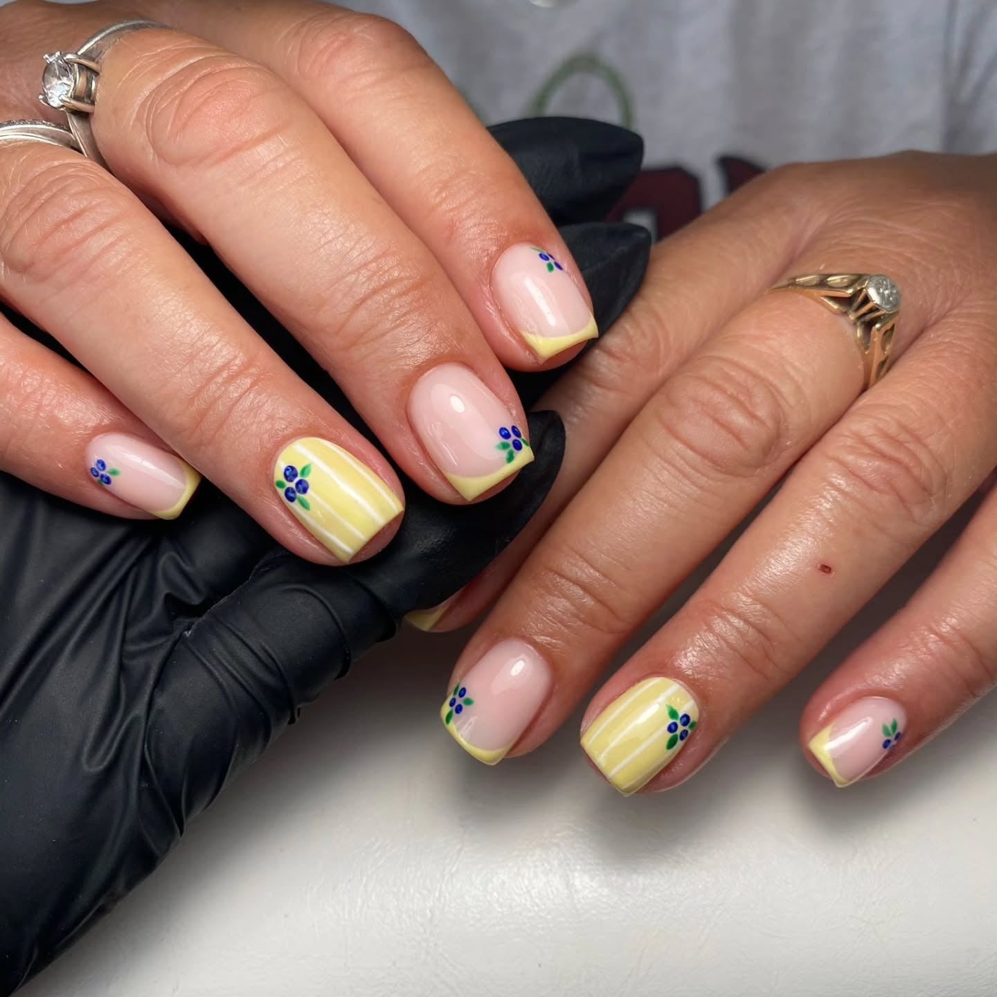 6. Sunshine Stripe French Nails (Short Spring Break Nail Ideas)