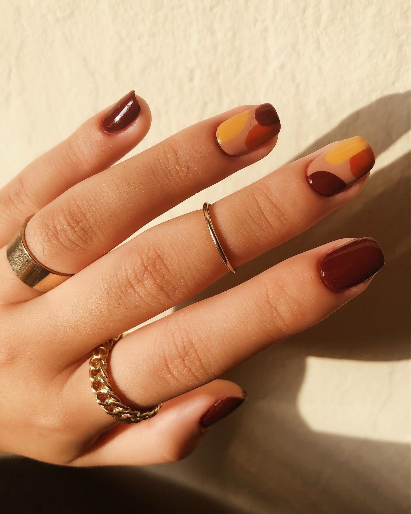 10. Harvest Mosaic Art (Short Thanksgiving Nail Ideas)
