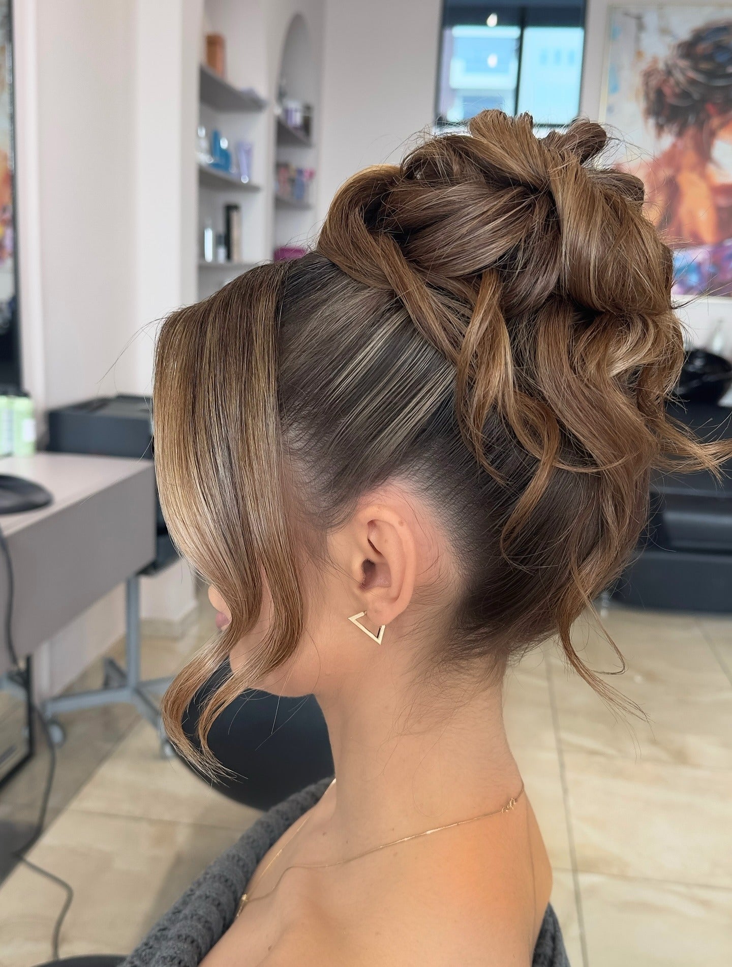 5. Sculpted Curly Updo with Caramel Highlights (Simple Hairstyles)