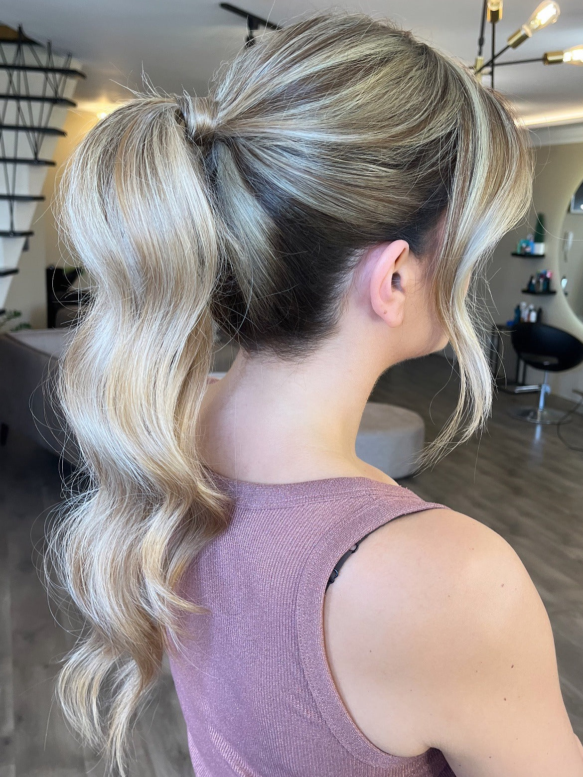 6. Wavy Ponytail with Face-Framing Layers (Simple Hairstyles)