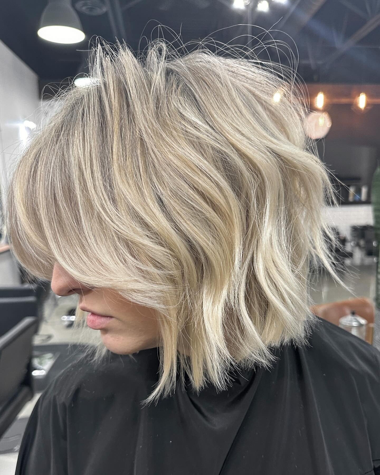 9. Layered Sandy Blonde Lob with Texture (Short Blonde Hairstyles)