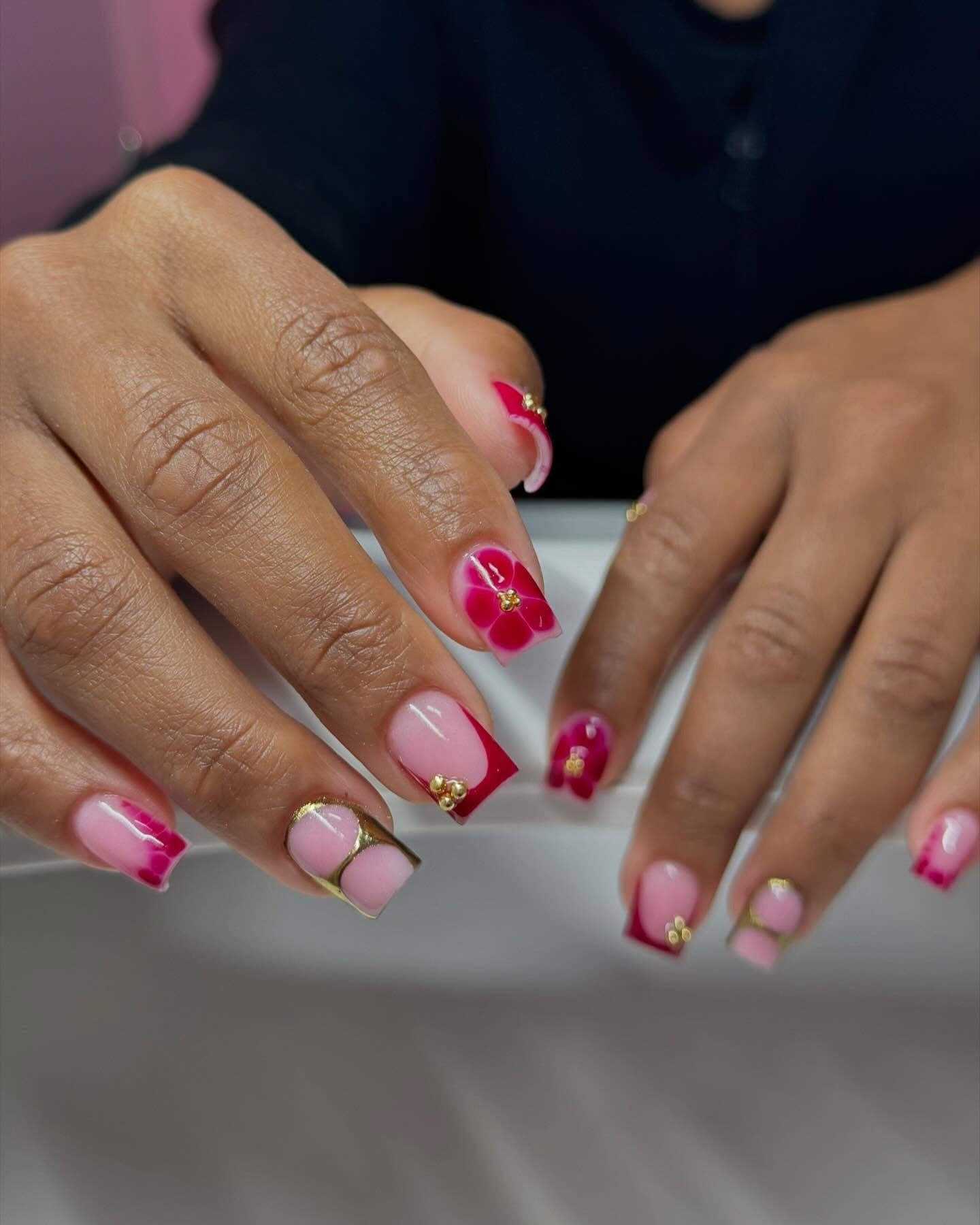 6. Burgundy Floral Luxe (Office Nail Ideas)