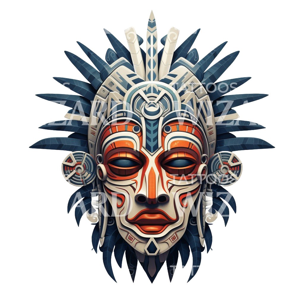 Neo Traditional African Mask Tattoo Design