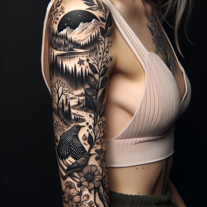 Nature-Inspired Arm Tattoo Design for Women | AI Art Generator ...