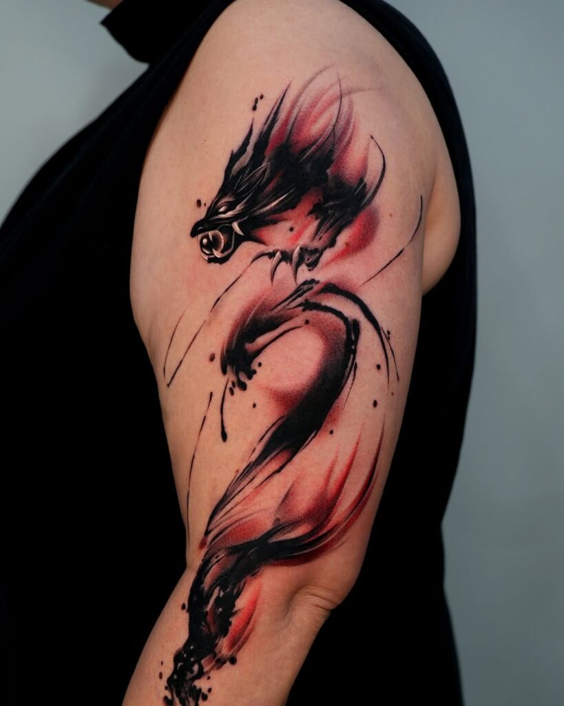 Burning Dragon Flow Tattoo