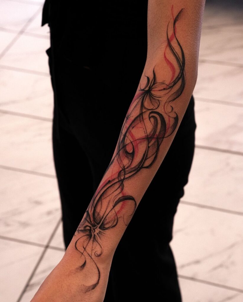 Black And Red Freehand Flow Tattoo