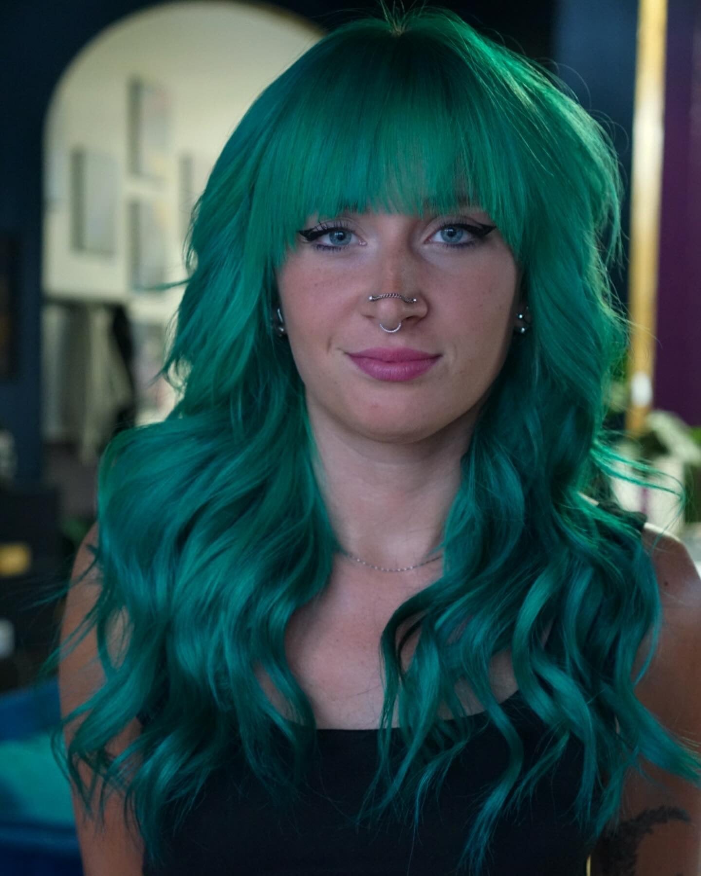 12. Teal Waves with Full Fringe (Teal Hair Color)
