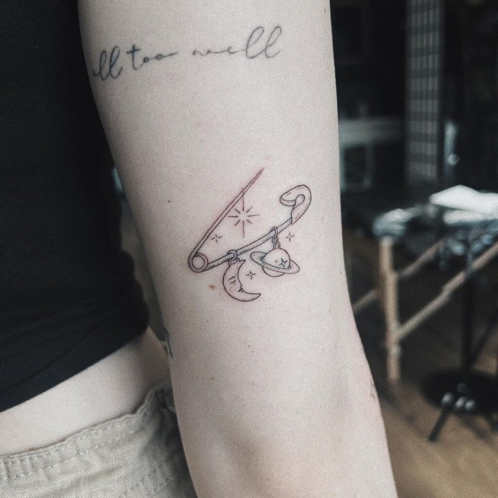 Celestial Safety Pin Tattoo