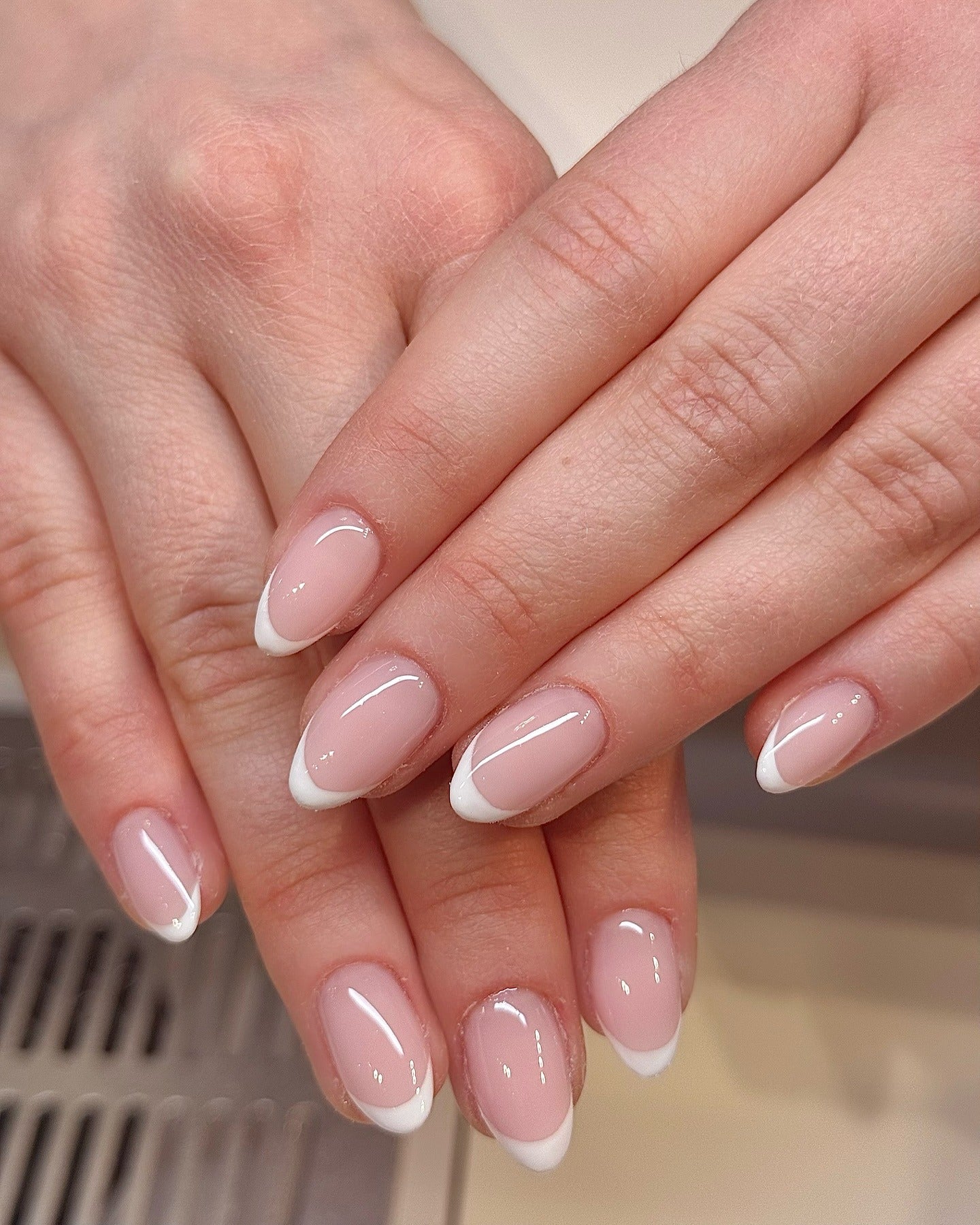 8. Soft White Almond French (Classy Short Nail Ideas)