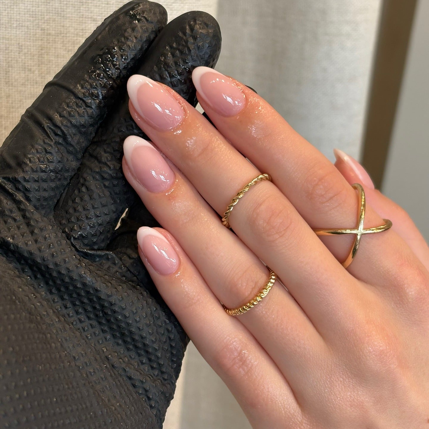 9. Gradient White Almond French (Classy Short Nail Ideas)